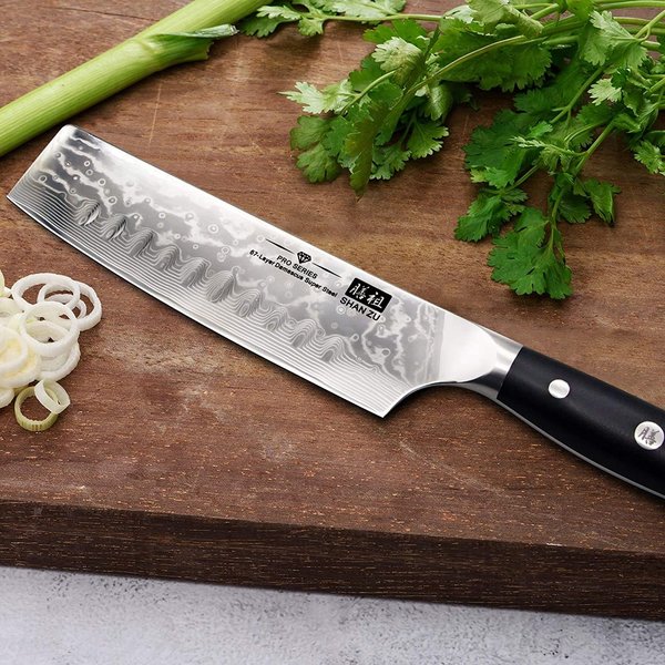 SHAN ZU Kochmesser Nakiri Küchenmesser Profi Messer 16.5 cm Allzweckmesser Damaskus Edelstahl