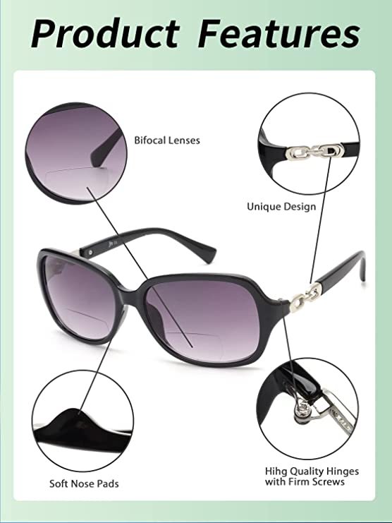 JM Klassisch Bifokale Lese Sonnenbrille für Damen Jahrgang Lesebrille Draussen UV-Schutz